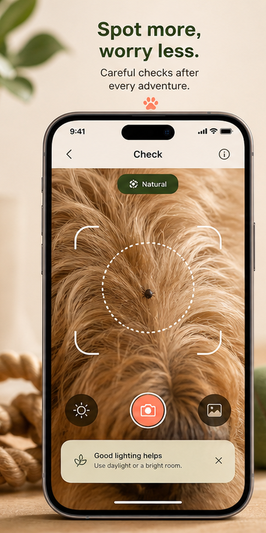 Opening the pet tick check camera